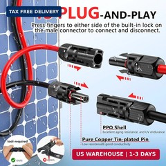 2×50 Feet Solar Panel Extension Cable- 10AWG Solar Cable Solar Panel Cable with