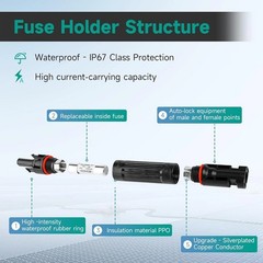 GEYA M/F Solar Panel Wire Cable Connectors IP67 Fuse Inline 10/15/20/30A 1000VDC