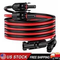 50ft 10AWG Solar Panel Extension Cable Flexible Wire Connectors Black + Red