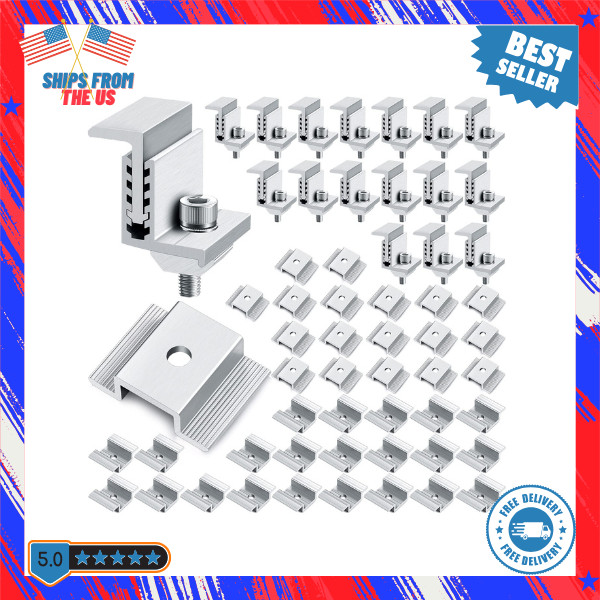 56pcs 1.06in. Solar Panel Bracket Aluminum Solar Mid Clam, Adjustable End Clamps