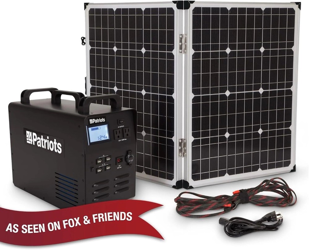 4Patriots Solar Panel Kit & Power Station, Foldable, 120V AC/DC, Black