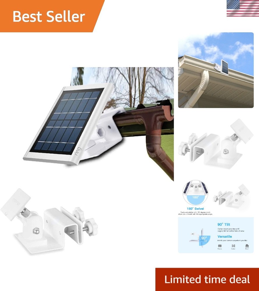 Universal Solar Panel Gutter Mount for Ring, Eufy, Wyze | White Aluminum