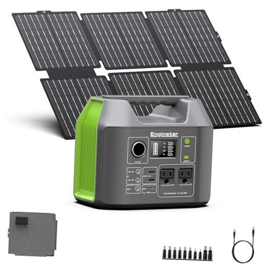 Portable Solar Generator, 300W Portable Power Station with Foldable Green Grey