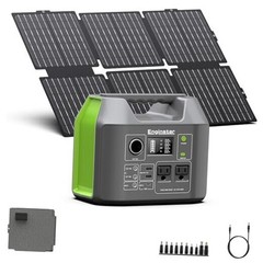 Portable Solar Generator, 300W Portable Power Station with Foldable Green Grey