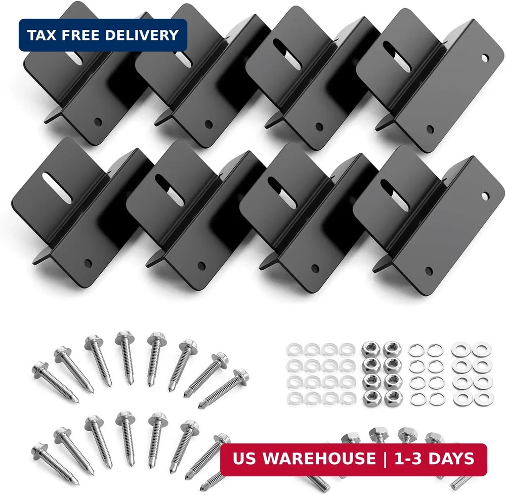 Solar Panel Mounting Z Brackets, Black Aluminum 8-Pack Set | Lightweight Corrosi