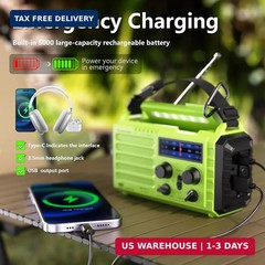 Mesqool Emergency Radio 5 Way Powered, 5000mAh/18500mWh Survival Solar Hand Cran