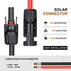 Solar Panel Connectors 12 PCS 10AWG 12AWG 14AWG Male Female Black