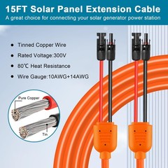 Solar Panel Extension Cable 15FT 10AWG+14AWG Solar Wire with Female & Male I…