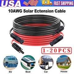 Black+Red 10 AWG Solar Panel Extension Cable Silicone Flexible Wire Connectors