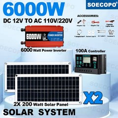 Ultimate 6000W Solar Power Bundle: Inverter DC 12V – AC 110V/220V + 2pcs Solar