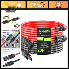 20Ft Solar Extension Cable 10AWG, Waterproof PV Wire with Tool-Free Connectors f