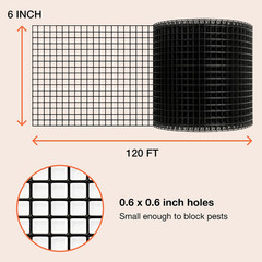 Solar Panel Bird Guard Mesh Screen – 6 in X 120 Ft Black PVC Coated Galvanized S