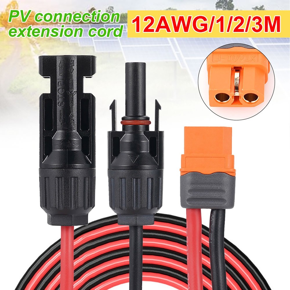 6.6ft XT60i Female to Solar Connector Solar Panel Extension Charging Cable 12AWG