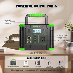 Portable Power Station 330W, 288.6Wh Solar Generator with 60W USB-C PD Output…