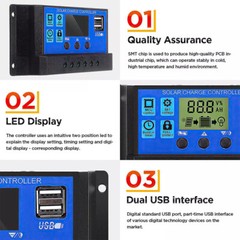 30W Solar Panel +100A Controller w/ Aluminum Frame Cell Photovoltaic Charger