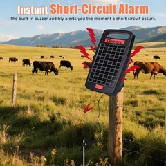 10 Miles Solar Electric Fence Charger with Short Circuit Alarm,0.18J Solar Power