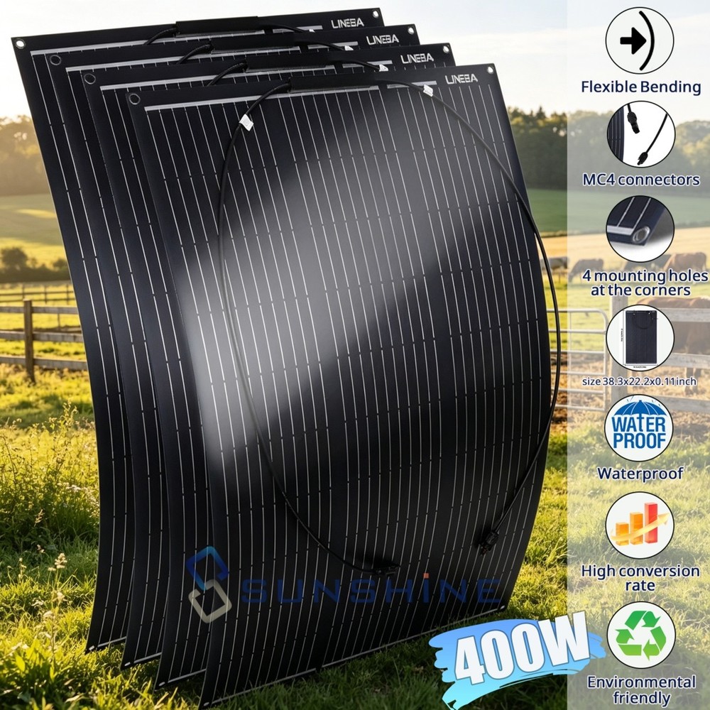 400W (4x100W) 18V Mono Solar Panels for 12/24V System Garden/Yard/RV Off-Grid
