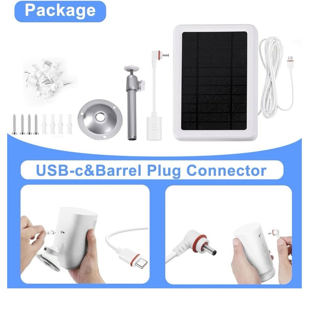 Solar Panel for Outdoor Camera Security Cam Micro USB to Type C Battery Charger