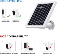 Waterproof Solar Panel for Ring Stick Up Cam – Continuous Charging, 12ft Cable