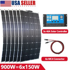 900W 300W 150W Watt Monocrystalline Solar Panel 12V Home RV Marine