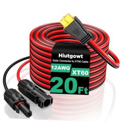 12AWG XT60 Solar Cable 20FT – Solar to XT60 Cable 3 10 15 25 30 40 – Black & Red