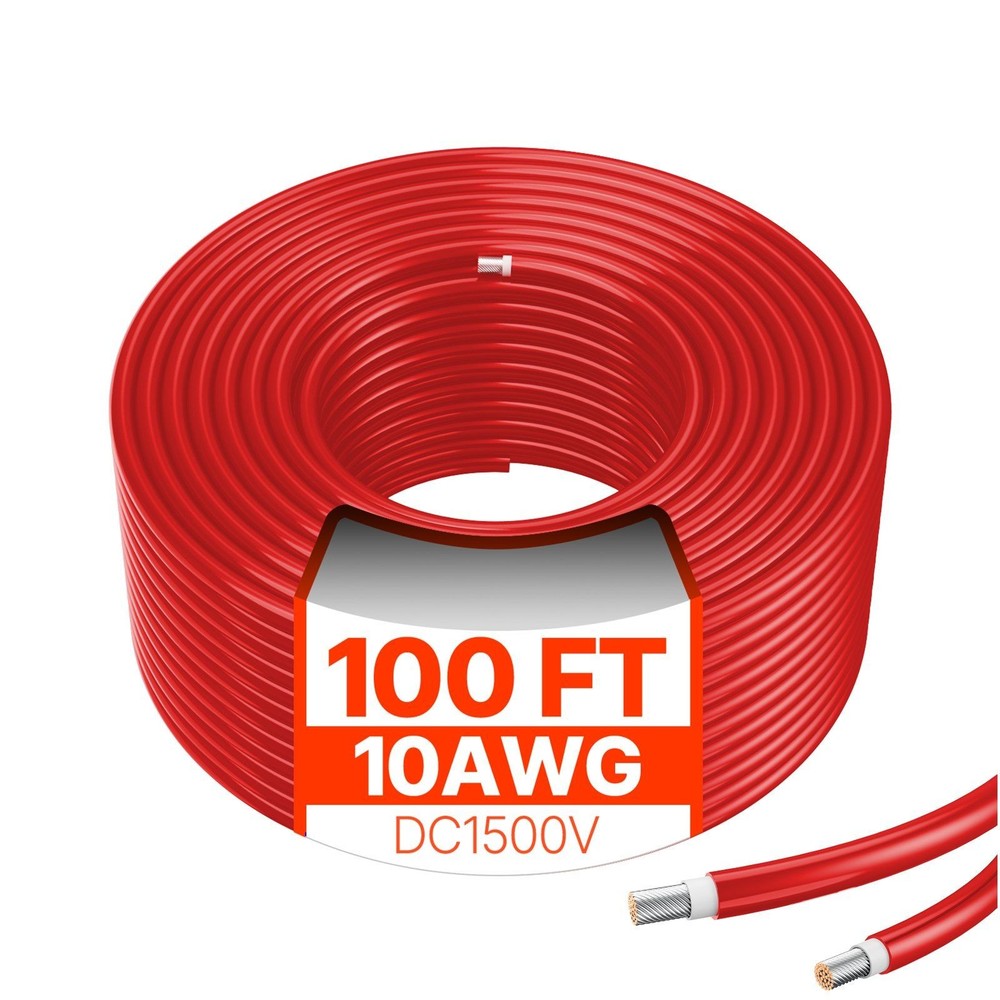 100ft 10AWG 6mm² Waterproof PV Solar Cable & Extension, Red, Heavy Duty