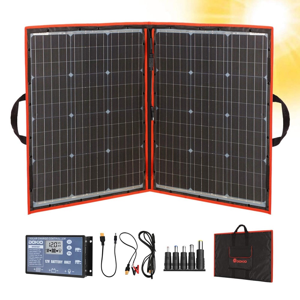 DOKIO 110w 18v Portable Foldable Solar Panel Kit (21x28inch, 5.9lb),Solar Con…