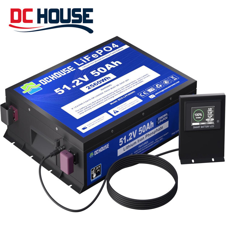 48V 50Ah LiFePO4 Golf Cart Battery Deep Cycle with Smart Monitor Trolling Motor