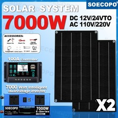 7000W Solar Bundle: 12V24V to 110V/220V Inverter + 2pcs High-Efficiency Solar
