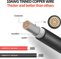 10FT 10AWG Solar Extension Cable with Female and Male Connector with Extra Free