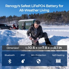 Renogy 12V 100Ah Battery Bluetooth Self-Heating LiFePO4 Certified refurbished