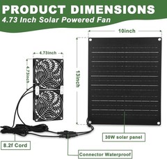 Solar Fan, 30W Solar Powered Fan, Solar Panel Fan Kit, Waterproof Fans Exhaus…