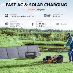 ALLWEI LiFePO4 Solar Generator 2400W with 2x 200W Solar Panels, for Home Camping