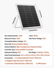 Solar Battery Trickle Charger Maintainer 20W 12V with MPPT Controller