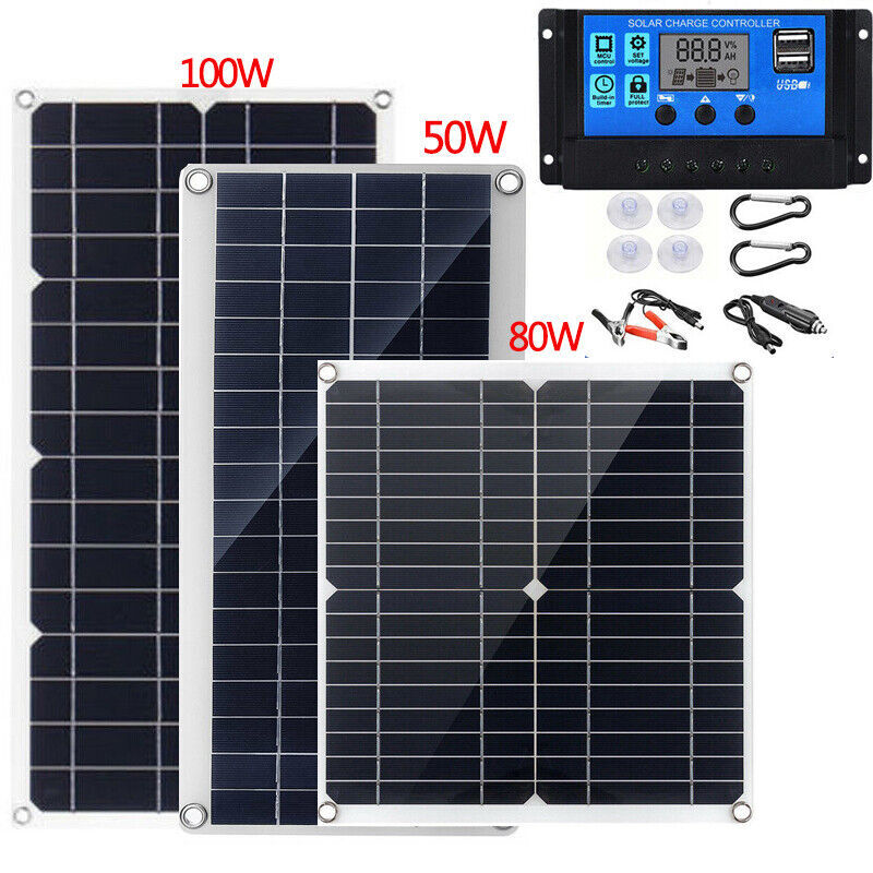 50W 80W 100W Solar Panel Kit 12V 30A Battery Charger Controller for Caravan Boat