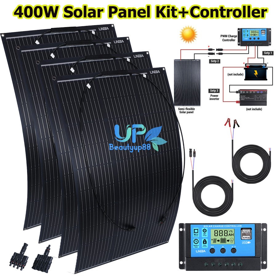 200W 400W Watt Portable Flexible Solar Panel+30A Controller Kit For RV Roof Home