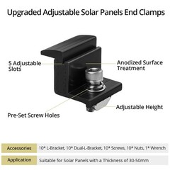 10pcs Adjustable Solar Panel Mounting Brackets Kit, Aluminum End Clamps & Screws