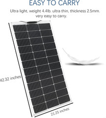 Flexible Solar Panel 100W 12V Monocrystalline Solar Kit Hightweight Module, 10A