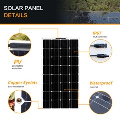 100W Flexible Solar Panel Monocrystalline Solar Module Charger for RV Roof Boat