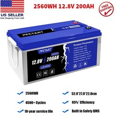 12.8V 200AH LiFePO4 Deep Cycle Lithium Battery Solar RV Yacht Camper Off-Grid