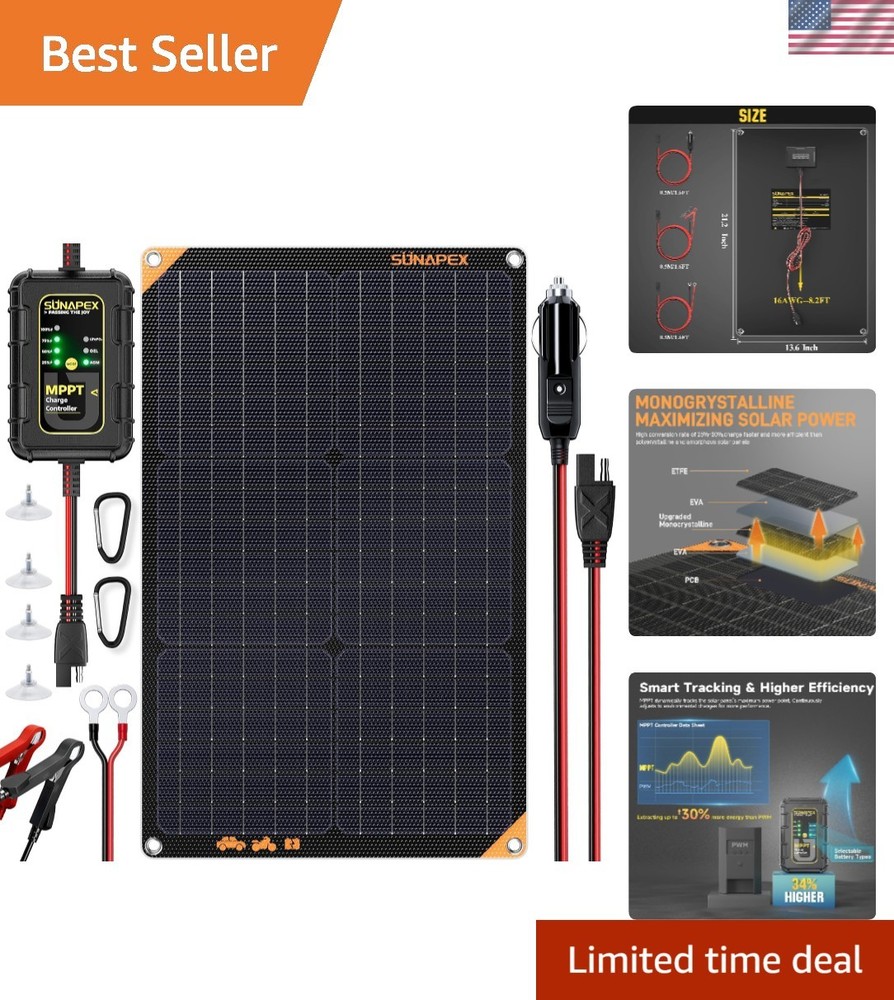 Advanced 30W Monocrystalline Solar Battery Maintainer | Ideal for All Weather