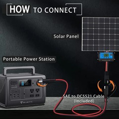 SAE to DC Adapter for Jackery Solar Panel, 3FT SAE Plug to DC5521 Male Connector