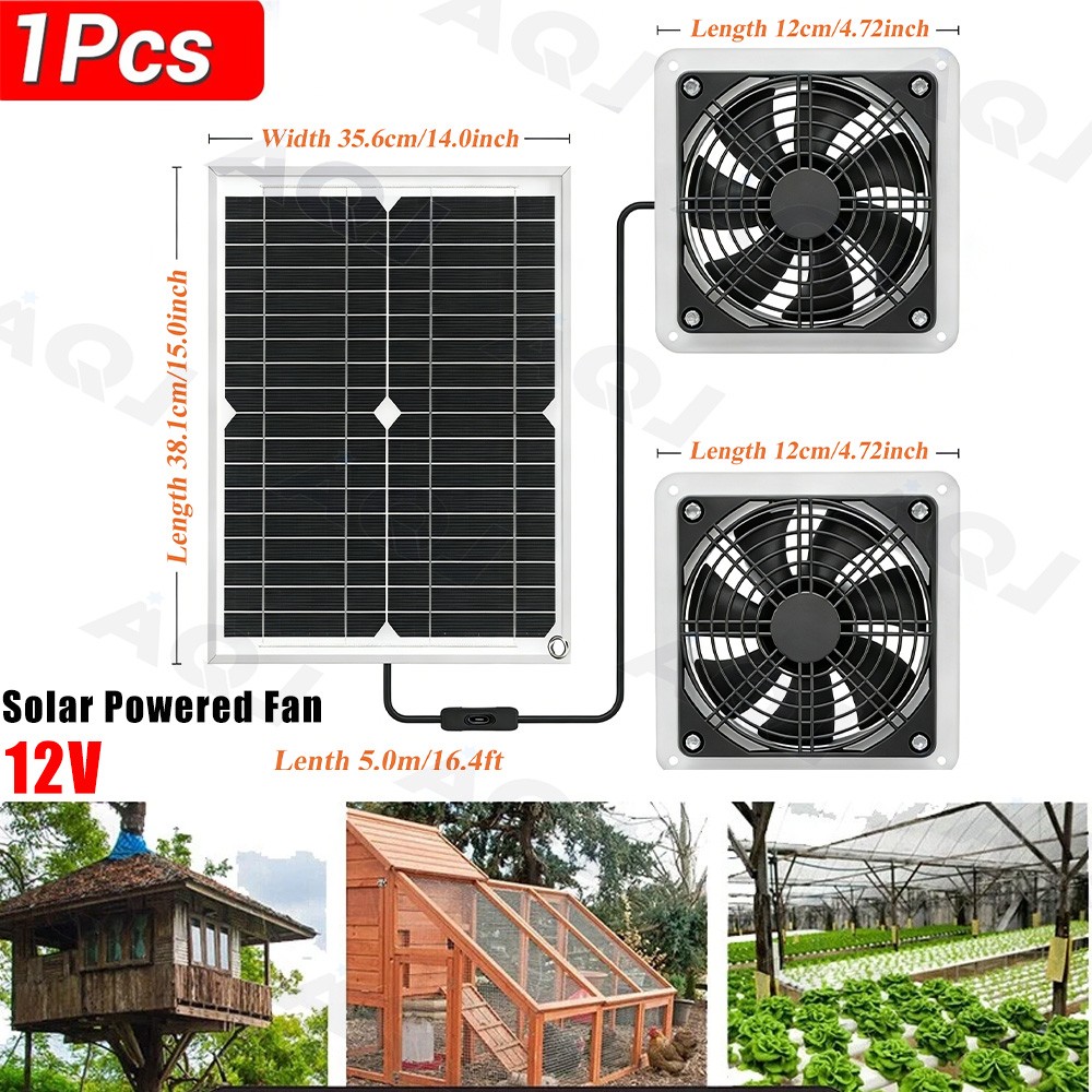 Waterproof 30W Solar Panel with 2 Fans Kit For Chicken Coops Sheds Pet Houses