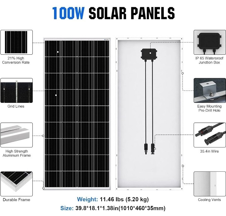 1pc 100 Watt Solar Panels 12 Volt Monocrystalline (WE SHIP TO GUAM & PR ALSO)