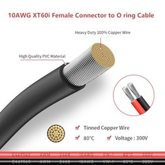 XT60i to O Ring Terminal Cable,XT60i Female to O Ring Connector with 2FT 10AWG