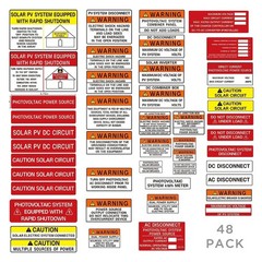 48 Pack PV Solar System Install Label Kit,Photovoltaic Safety Stickers,Photov…