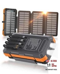 Solar Charger Power Bank 49800mAh with 4 Built-in Cables & 4 Foldable Orange