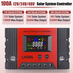 100A PWM 4 USB Real-time Solar Charger Controller 12V/24V/48V Battery Regulator