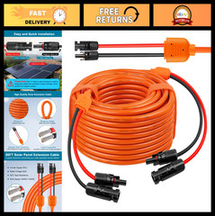 50FT Solar Panel Extension Cable – 10AWG/14AWG Waterproof Connectors for RV, Hom