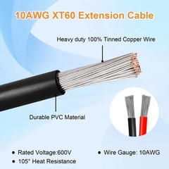 10AWG 3FT XT60 Solar Extension Cable 2 3 6 10 15 20 25 35 40 50 75 100FT XT60…